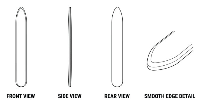 Smooth edge detail front view side view rear view illustration for objects.