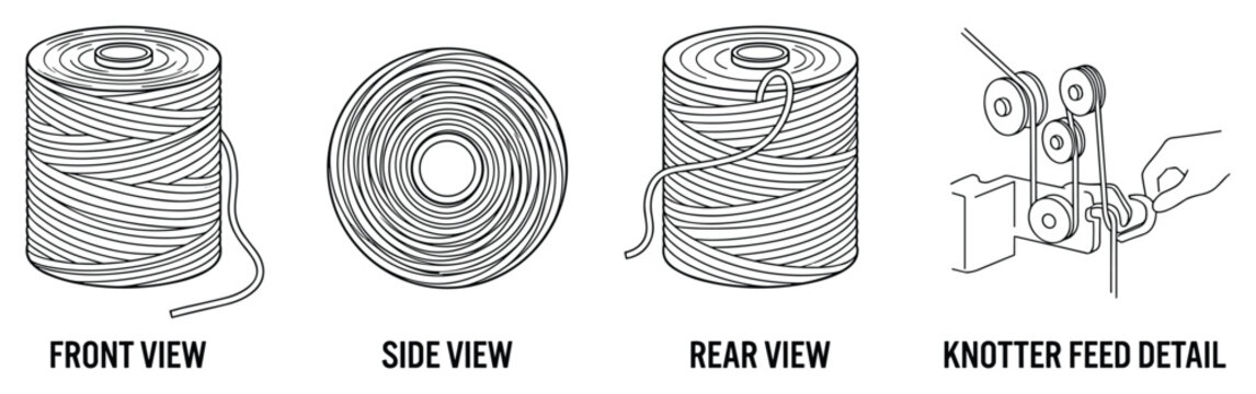 Spool of twine or string with knotter feed detail.