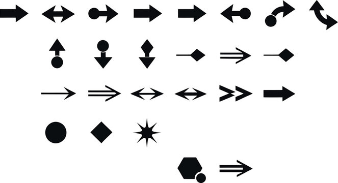 Collection of diverse arrow icons for directional guidance and navigation on a clean white background