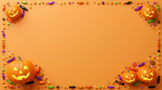 Halloween background with pumpkins and candies halloween background