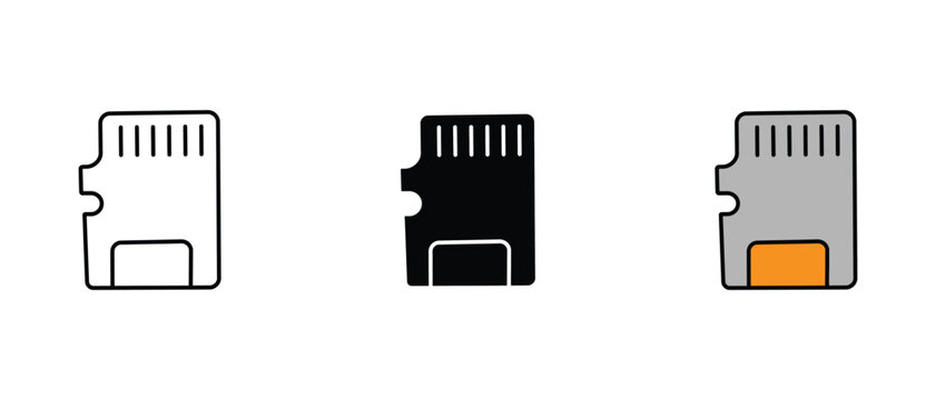 Micro SD memory card icon set. Data storage symbol, flash card sign, digital device or electronic vector illustration.