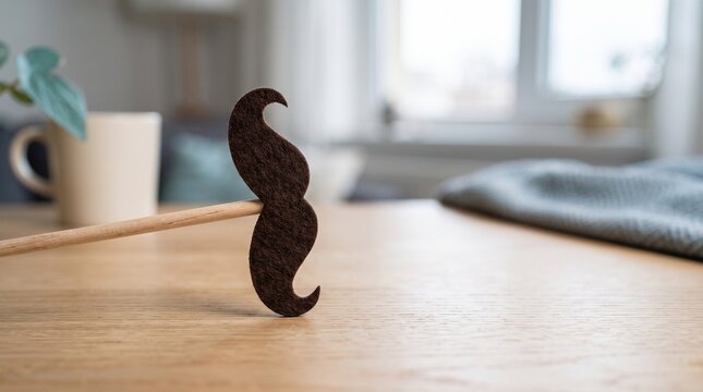 Paper mustache on a stick photo booth prop on a wooden table