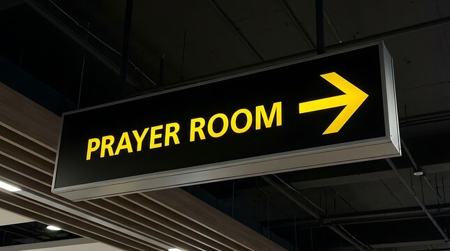 Illuminated Prayer Room Hanging Directional Sign in Modern Facility