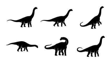 Dinosaur Silhouettes Vector Set: Brontosaurus, Sauropod, Prehistoric Icons for Kids and Education © Nidhi