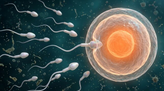 The biological process of sperm fertilizing a human egg