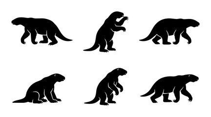 Fototapeta premium Dinosaur Silhouettes Collection, Prehistoric Animal Vector Icons, Ancient Reptile Graphics