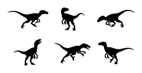 Obraz premium Dinosaur Silhouettes, Prehistoric Raptor Vector Icons, Jurassic Creature Graphics, Ancient Animal Set