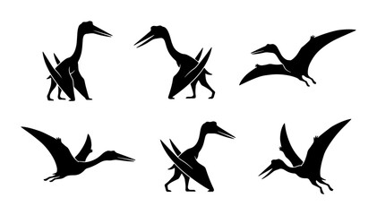 Pterodactyl Silhouettes, Flying Dinosaur Vector Icons, Prehistoric Reptile Graphics, Ancient Creature Set © Radha