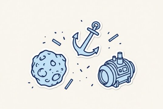 Nautical sticker set with anchor moon and asteroid