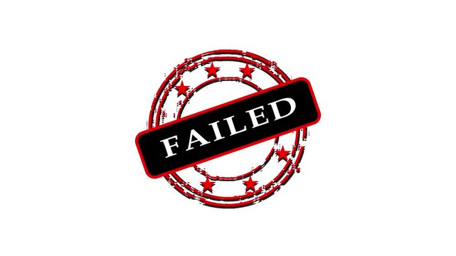 Failed text sign. Red failed square rubber seal stamp zooming on. Failed stamp video Failed Stamp on black background. Failed stamp slide down. Animation of failed text.