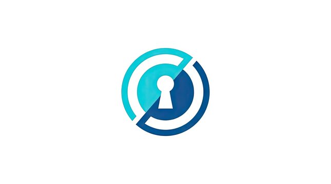 Modern blue circular logo with keyhole icon.