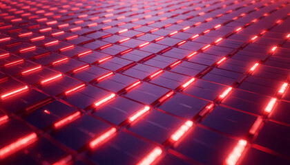 Fototapeta premium Futuristic dark digital grid pattern with glowing red neon light lines futuristic background abstract data electronic circuit light trails geometric pattern