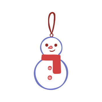 Cute hand-drawn vector line illustration of a Christmas tree toy. Stylized snowman decoration for holiday stickers, web, or festive print designs. Minimalist outline drawing.