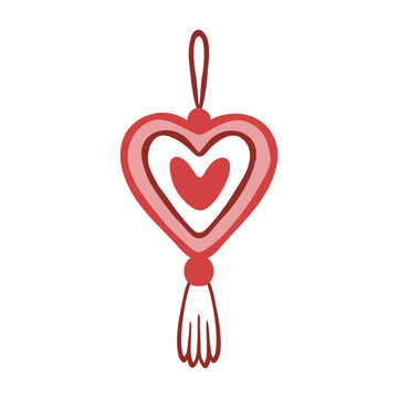 Vector line art illustration of heart shaped decor element. Lovely hand-drawn Christmas tree decoration. Clip art for seasonal packaging, romantic print designs, stickers.