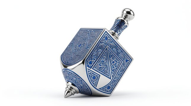 Decorative silver and blue hanukkah dreidel toy