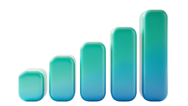 Five rounded bar graph columns showing upward trend, isolated on transparent background
