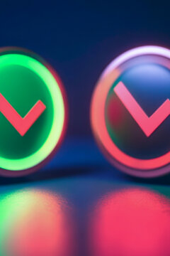 Two digital buttons with check marks, often used as UI elements in software and websites. vertical frame