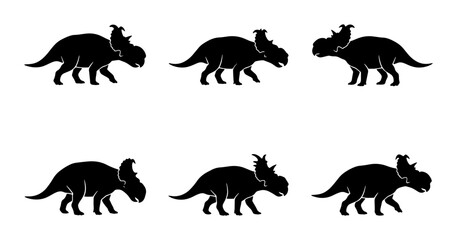 Obraz premium Six Triceratops Dinosaur Silhouettes, Prehistoric Reptile Vector Icons, Ancient Creature Graphics