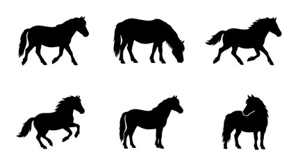 Obraz premium Horse Silhouettes Collection, Equine Animal Vector Icons, Black Stable Mammal Graphics