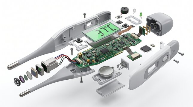 Exploded View of Digital Thermometer Revealing Precision Temperature Technology