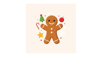 Obraz premium Cute pixel art gingerbread man with festive holiday decor