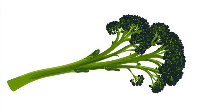 Single stem of fresh green broccoli isolated on a clean white background