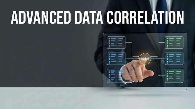 Business professional navigates advanced data correlation interface for insights and planning.
