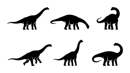 Dinosaur Silhouettes Collection: Brontosaurus, Sauropod, Prehistoric Icons, Vector Art © Tanjil