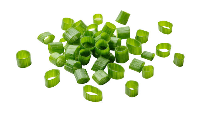 Freshly chopped green onions scattered, isolated on transparent background