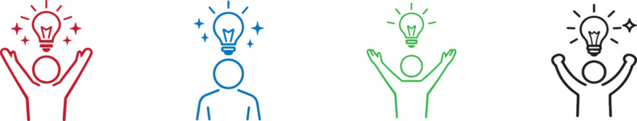 Idea creativity person icon set with light bulb symbols for inspiration, innovation, and creative concepts. © Md Ataullah 