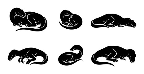 Dinosaur Silhouettes, Prehistoric Reptile Icons, Ancient Creature Vector Set, Jurassic Era Animal Graphics © Toushif