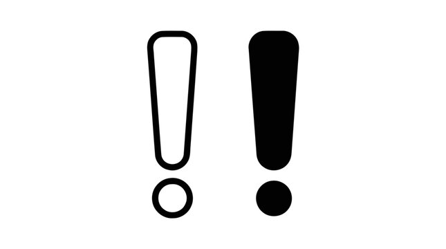 Vector illustration of exclamation mark alert icon in outline and solid styles on a transparent background