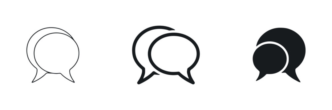 Speech bubble icons showcase varying line weights and filled silhouettes dialogue