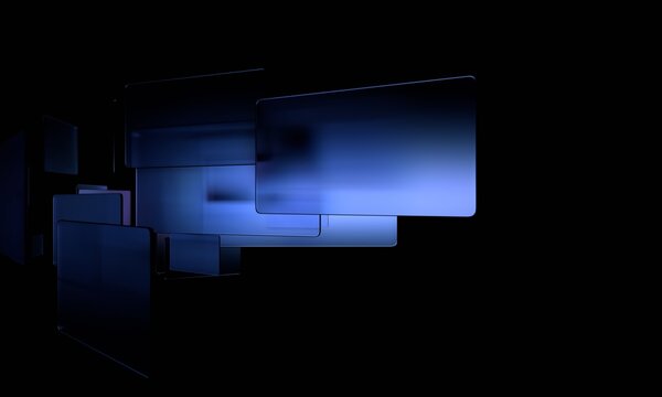 Glass geometric shapes on a black background, 3d render