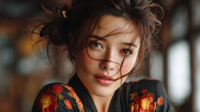 A beautiful young woman with a natural radiant expression and a charming feminine presence in an intimate outdoor setting