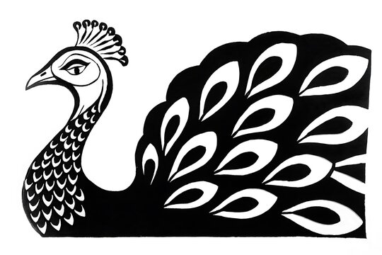 Peacock with detailed feather pattern illustration