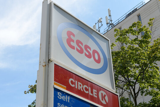 roadside pylon sign at Esso, a gas station, located at 553 Lake Shore Blvd W, Toronto