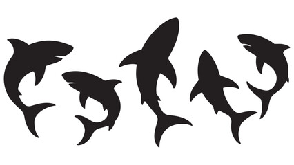 Fototapeta premium Five Black Silhouette Sharks Swimming in Formation