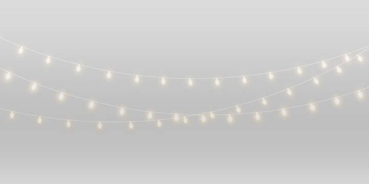 Christmas lights isolated on transparent background. Set of golden Christmas glowing garlands with sparks. For congratulations, invitations and advertising design. PNG	
