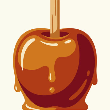 Caramel apple close up. Sweet autumn treat and snack concept. Flat design vector illustration