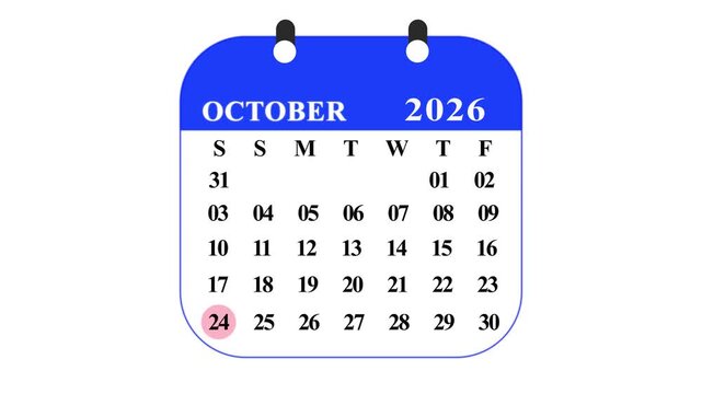 October 2026 calendar with dates and days of the week