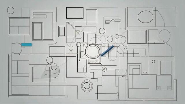 Minimalist concept of orange pencil drawing lines on grey background