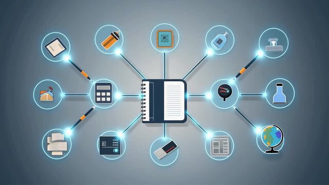 Digital notebook icon with glowing light bulbs