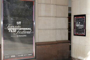 Obraz premium Toronto International Film Festival posters on the exterior of a movie theatre on King St W, Toronto