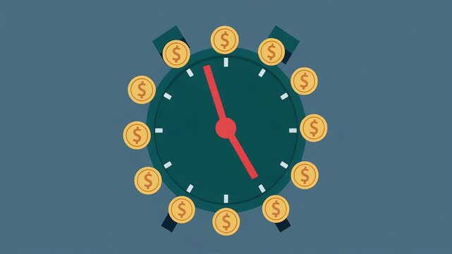 Minimalist digital alarm clock animation on dark blue background