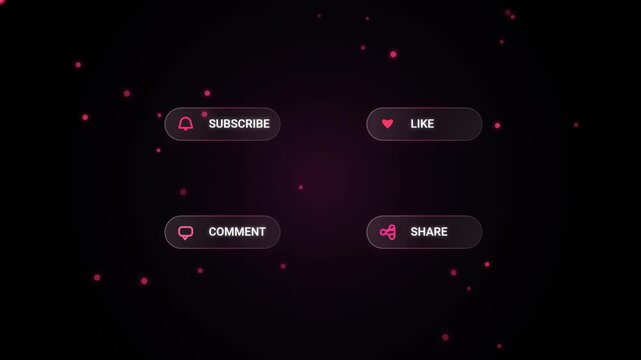 Premium social media interaction interface buttons with subscribe like comment and share internet web online icon notification internet web online icon notification