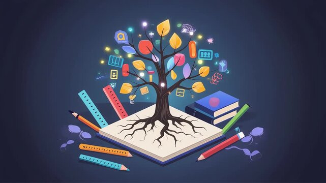 Creative conceptual tree growing from an open book
