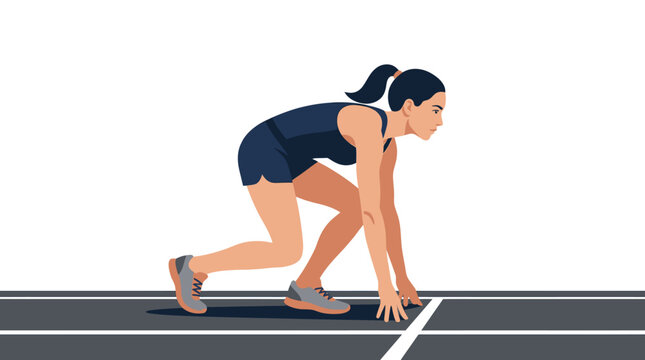 Female Runner in Starting Position Vector Illustration