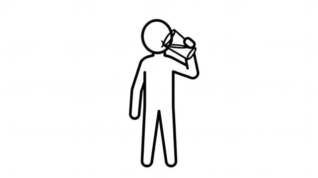 Animated Black and White Stick Figure Taking Medicine Pill Capsule Concept