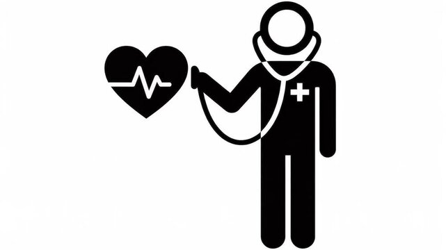 Animated Black and White Stick Figure Doctor Stethoscope Heart Checkup